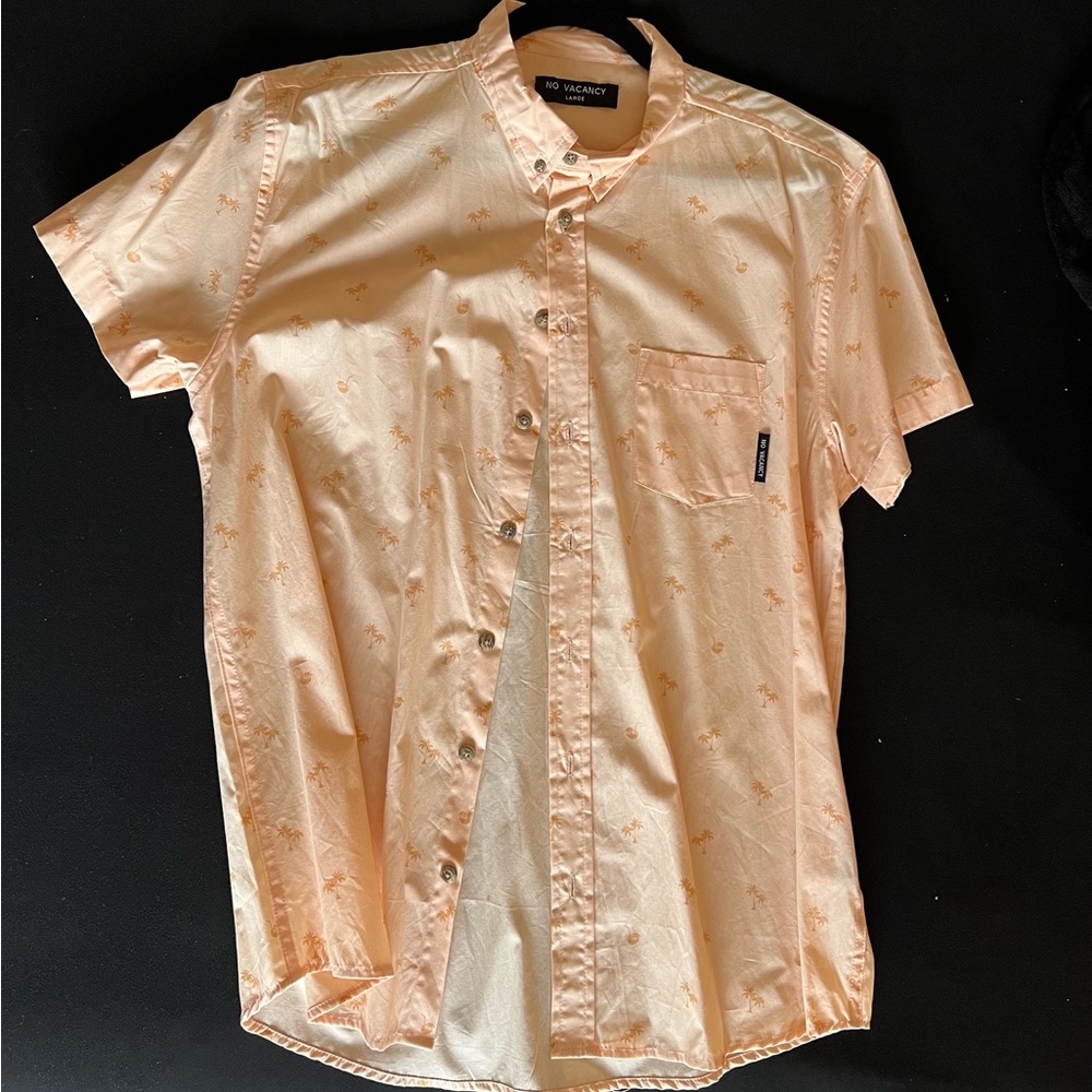 No Vacancy- Salmon color button up shirt, Large
